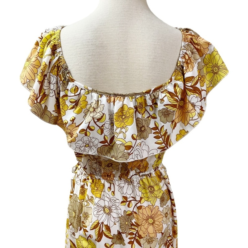 HINT OF BLUSH Tiered Floral Faux Wrap Maxi Dress SMALL Yellow Ruffle Romantic - Picture 7 of 11